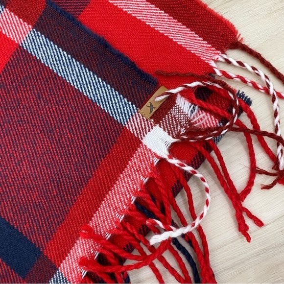 Eddie Bauer Red blue Plaid Firelight Scarf large warm cozy scarf unisex - Picture 1 of 5